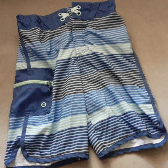 Art Class Shades of Blues Striped Swim Trunks - Picture 1 of 4